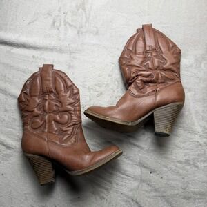 Faith‎ Womens Brown Western Cowgirl Ankle Boots Stacked Heel Size 6.5 20240